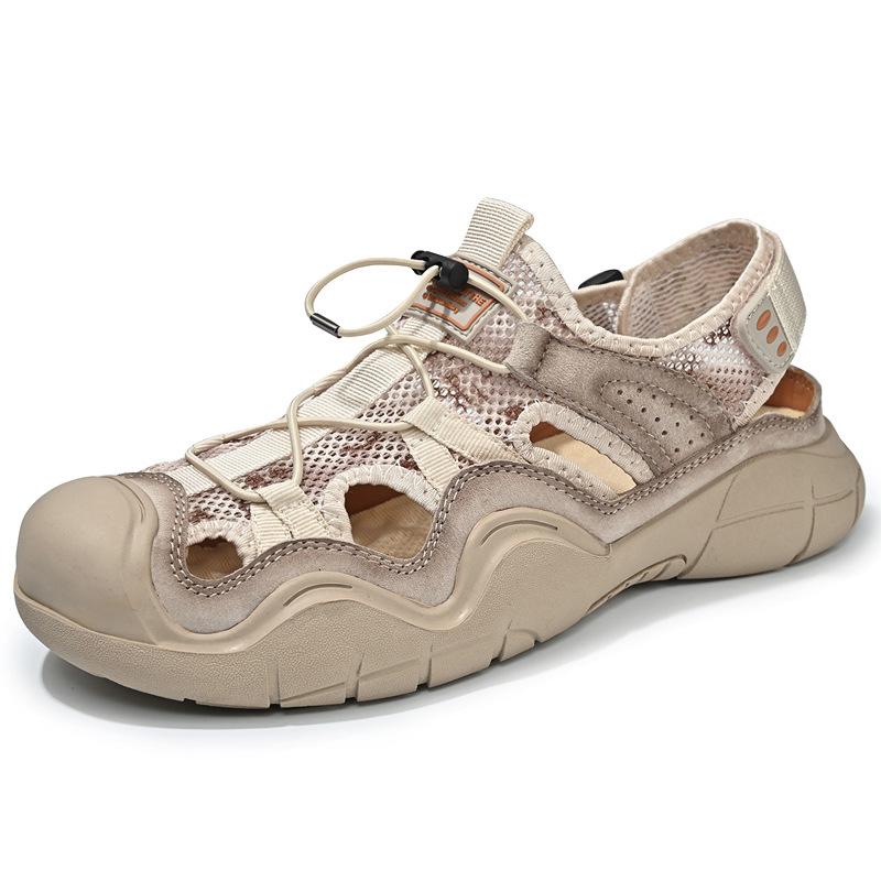 Beach Shoes Men's 2025 Summer Breathable Hollow Sandals Men's Leather Soft-soled Bag Head Outdoor Sports Large Size Casual Shoes