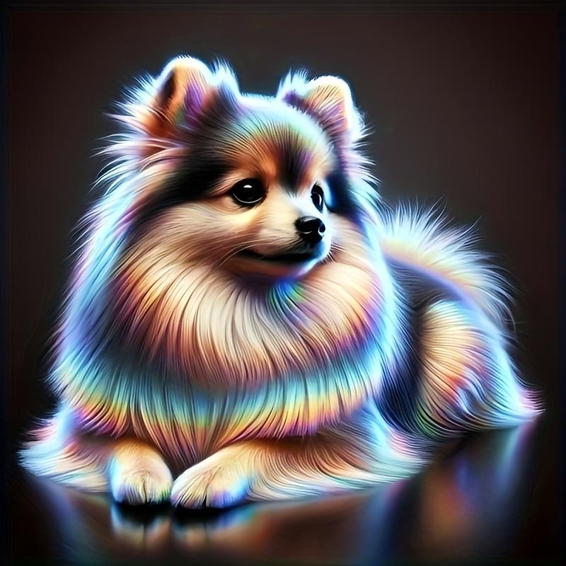 Rainbow Fluffy Puppy 5D Full Drill Pearl Storm DIY Diamond Painting Mosaic Craft, Luxury Full Round Diamond Pattern, for Desktop Decor, Handcraft Kit,