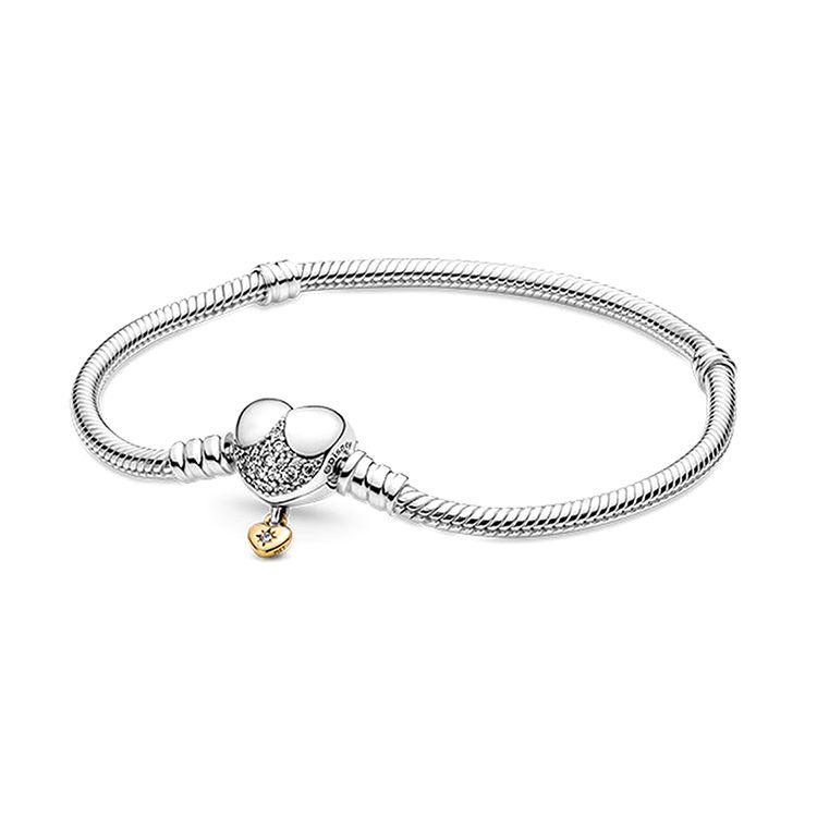 Pandora Moments Disney Series Heart Clasp Snake Chain Bracelet Women bracelet Silver 569563C01 19