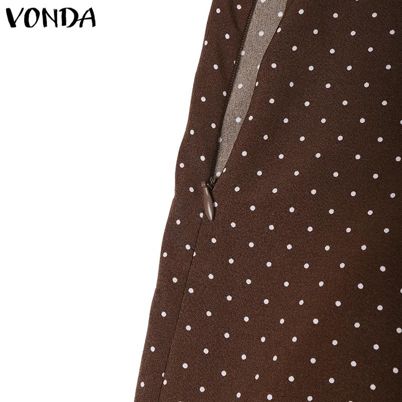 VONDA Women High Zip-up Waist Polka Dots A-Line Long Skirts
