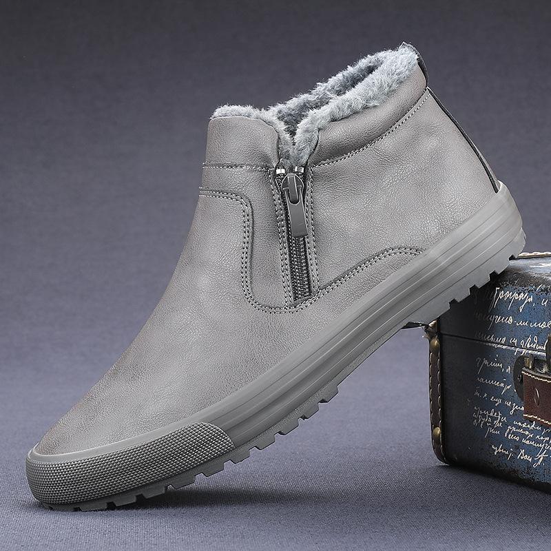 Módní zimní pánské kožené boty pro muže Teplé plyšové uvnitř Vysoké kotníkové boty Ležérní obuv Nazouvací Udržují teplo Silná kožešina Pánské platformové kotníkové boty