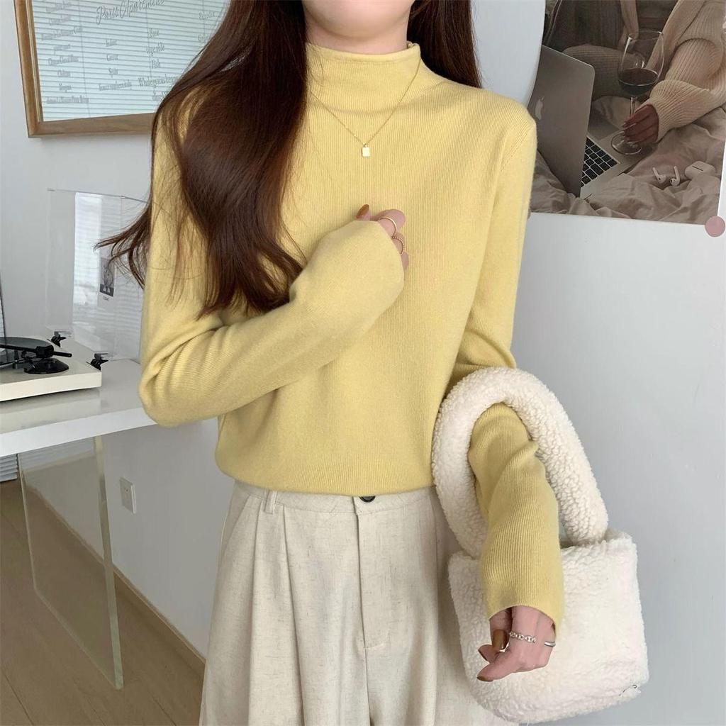 Super dívčí korejský svetr s polovičním rolákem - Stylový, měkký top s dlouhým rukávem