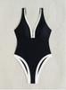 1011 New Black and White Sexy One-piece Swimsuit European and American Swimsuit Shoulder Strap Hollow Plain Color