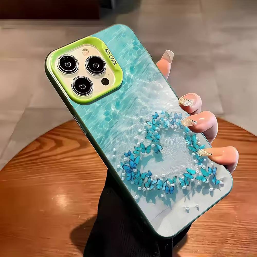 Meerwasser Schmetterling Ozean Schildkröte Handyhülle Für iPhone 17 16 15 14 13 12 11 Pro Max Plus Silber Süßigkeit Mattes Cover