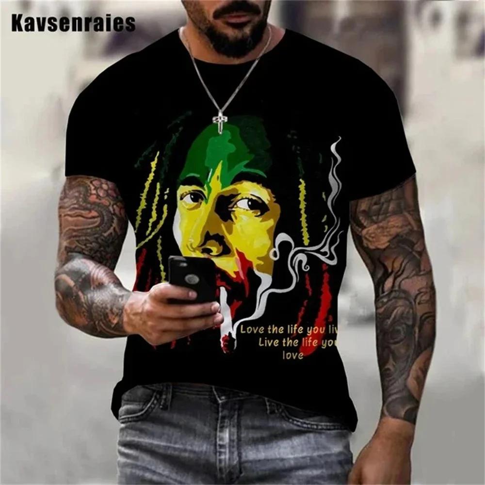 Summer Men's T-shirts Rock Bob Marley 3d Print O-neck Short Sleeve Street Hip-hop Shirt Oversized Tops