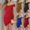 Fashion Womens Loose V-neck Summer Strapless Sleeveless Party Ruffle Dress