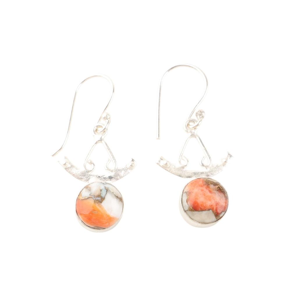 Orange Copper Turquoise Gemstone  925 Sterling Silver Handcrafted Earrings 1.63" EE-152-38