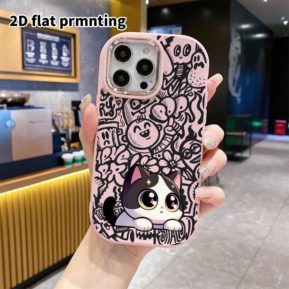 Phone Case: 2D Flat Design Suitable for iPhone 18, 17, 16, 15, 14, 13 Pro Protective Case, Couple Style, Black and White Lazy Cat, Christmas and Hallo