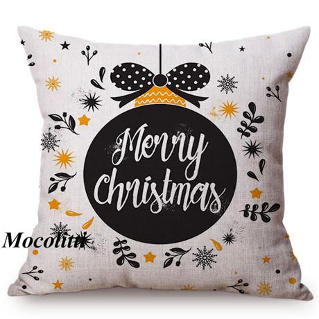Happy Christmas Decoration Cushion Cover Cotton Linen Geometric Sofa Decorative Christmas Throw Pillow Case Cojines