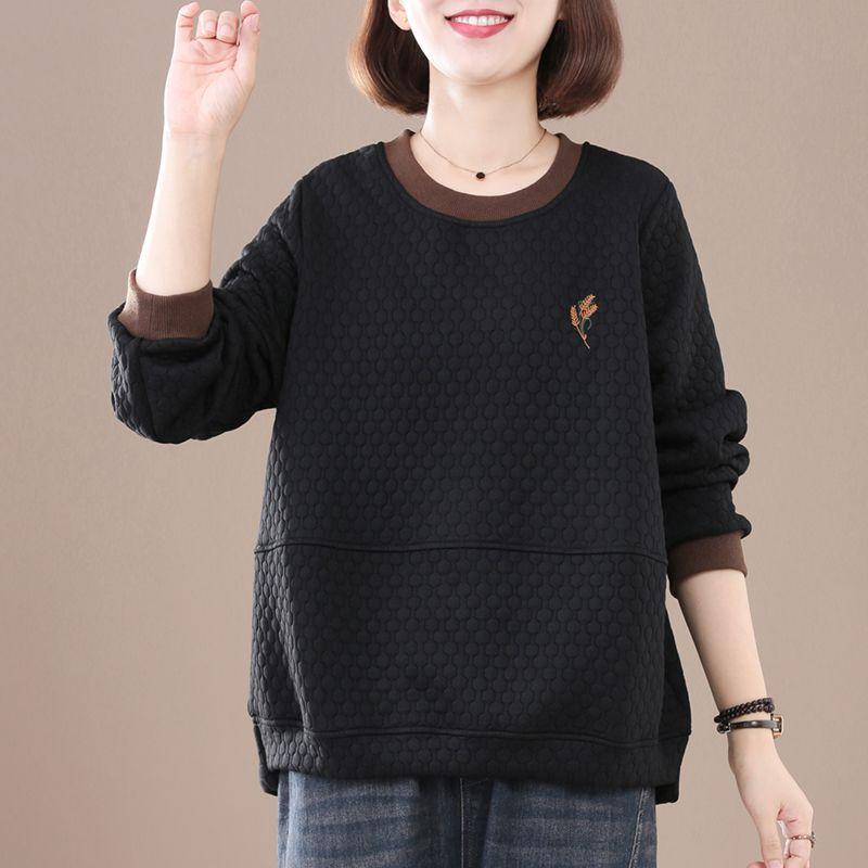 New Women's Spliced   Loose Pullover Western Style Retro Versatile Casual Long Sleeve Sweater