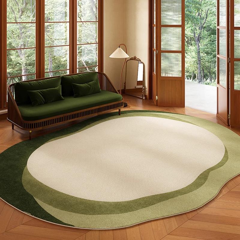 Green Living Room Rug Irregular Short Velvet Non-slip Floor Mat Bedroom Bedside Carpet Floral Retro Home Decor Teppich Alfombra