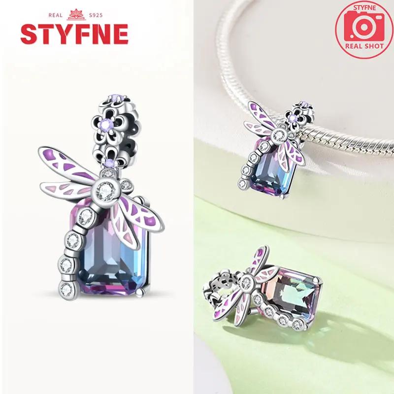 Silver 925 Colored Zircon Heart-shaped Pendant Beads Charm Fit Bracelet Jewelry Making Fine Gift for Women