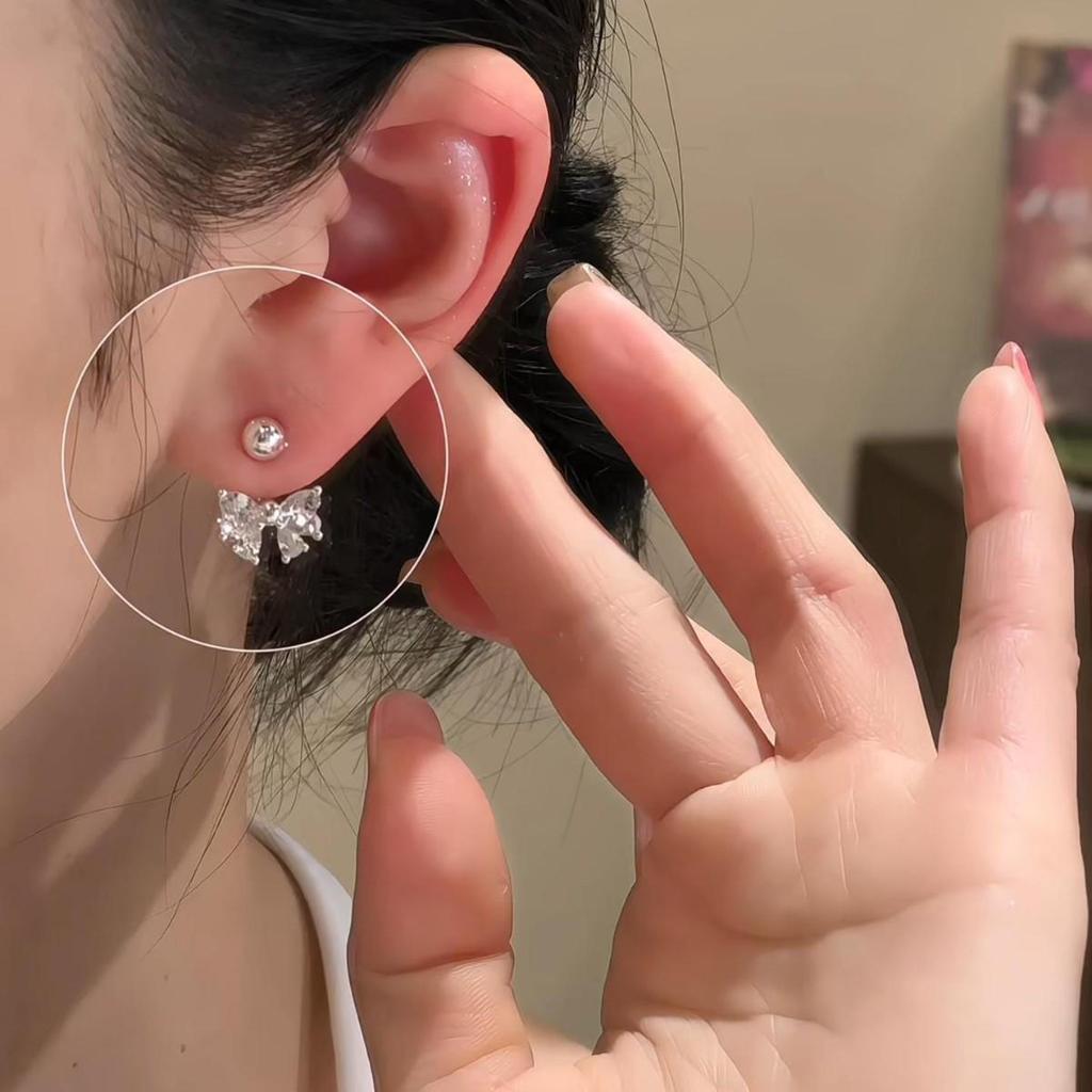 Zirconia Bow Studs: Elegant Simple Earrings, Sweet Fresh Ear Accessories
