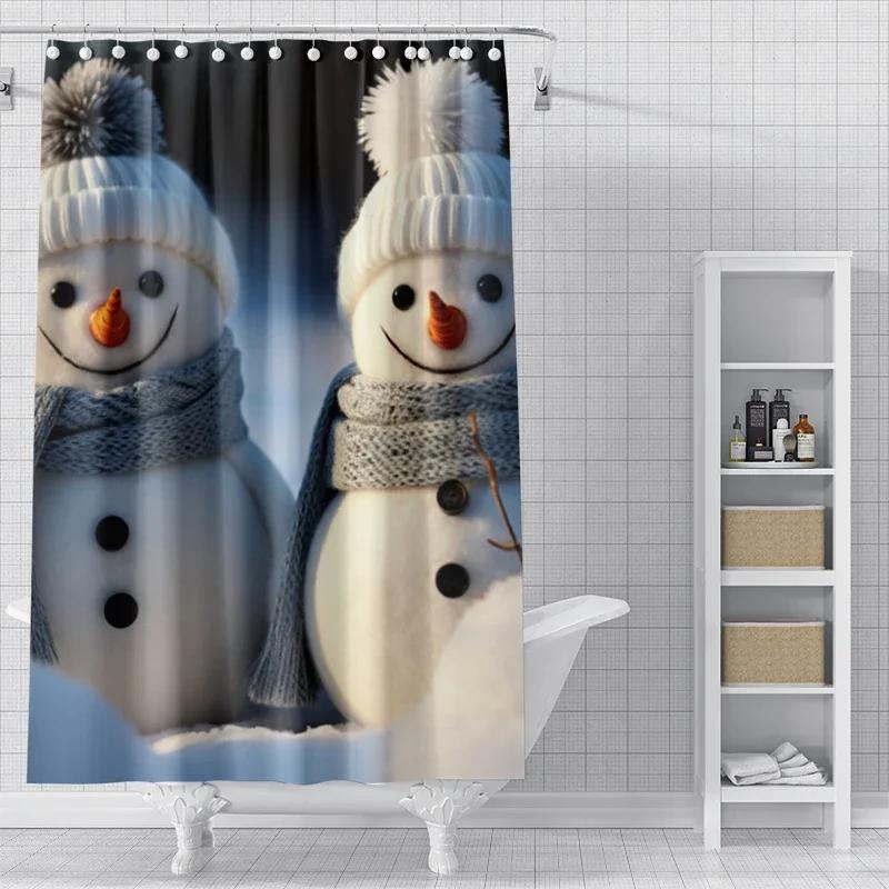 Home Decoration Shower Curtains For Bathroom Waterproof Curtain Fabric Modern Nordic Style Living Room Merry Christmas Winter