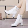 Ladies Modern Short Boots Black/White Pu Leather Belt Buckle Side Zipper Fashion Booties Comfortable Autumn Winter Women Shoes