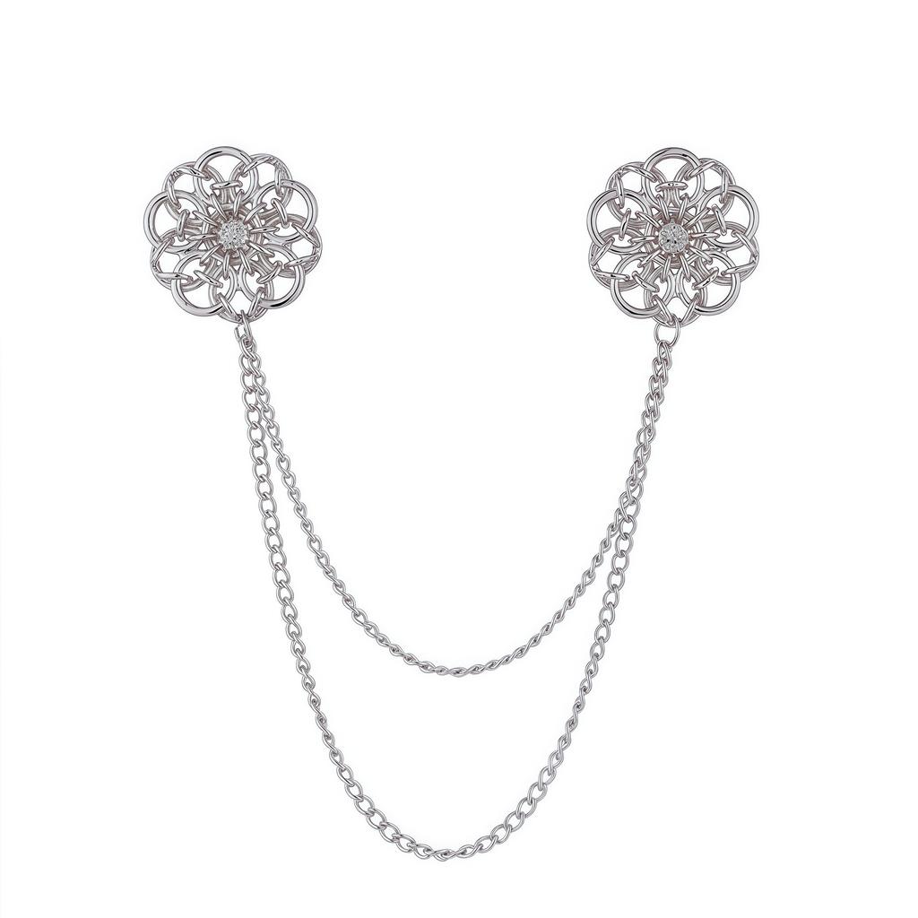 High Quality Rhinestone Flower Brooch Korean Tassel Chain Suit Collar Pins Corsage Fashion Wedding Party Jewelry Accessory