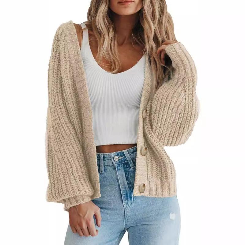 Fashion Casual Women's Knitted Cardigan Sweater Long Sleeves Loose Buttons Short Cardigans Jacket for Women Autumn and Winter Warm Knitwear Coat 25114