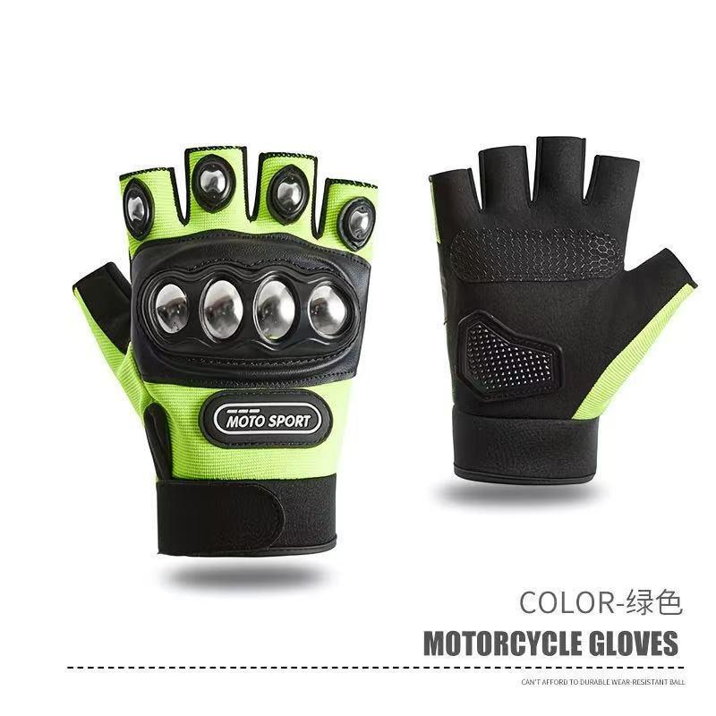 Mens Half-Finger Motorcycle Mountain Bike Riding Gloves With Stainless Steel Armor Anti-Slip PU Leather Use