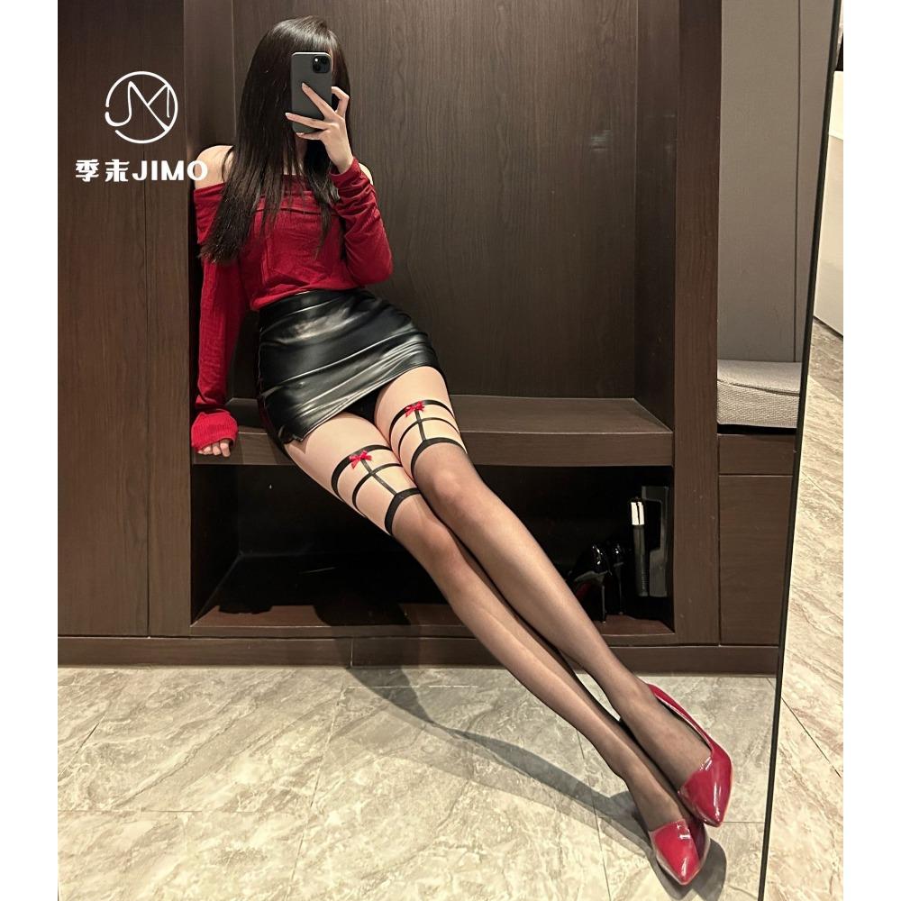 Domila Sexy Black Silk Over Knee Pure Desire Seduction Stockings Women's Sexy Suspender Legs Ring Bow Strap Thin Stockings