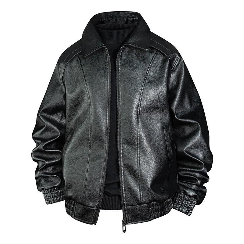 Men's Stand Up Collar PU Leather Jacket, Slim Fit Motorcycle Jacket, Versatile Top