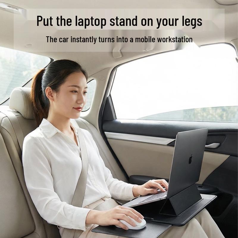 Leather Portable Laptop Stand with Non-Slip Surface, Heat Insulation, and Retractable Mouse Pad