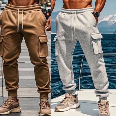 Herren-Overall, lockere Jogginghose, Cargohose, Jogginghose, aktive Sporthose, Kordelzug, mehrere Taschen, Fleece, warme Freizeithose für Herren