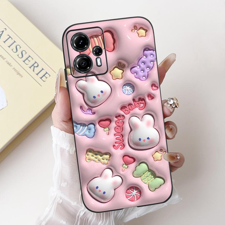 For Motorola Moto G13 G23 G53 G73 Phone Case MotoG13 G 23 Back Cover Soft Matte Silicone Slim Fundas Lovely Panda Rabbit Flower
