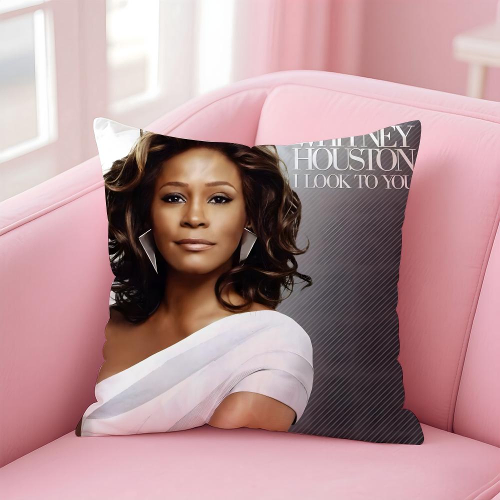 W-Whitney Houston Album Cover Cushion Cover Pillowcase Short Plush Invisible Zipper Room Sofa Cushion Cover