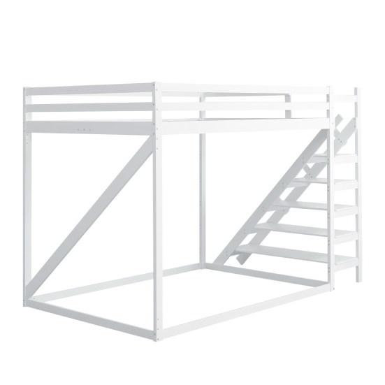 Children Bed Loft Bed 140x200cm with Security Manager, Solid Wood Bunk Bed with Slatted Frame Suitable for Children, Young People and Adults, White