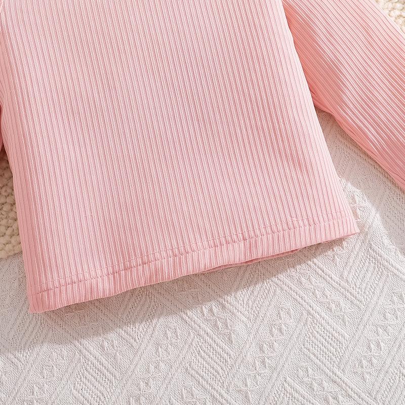 Girls' Outfit Children's Clothing Summer New Ribbed Long Sleeve Top Printed Strap Dress Two-Piece Set