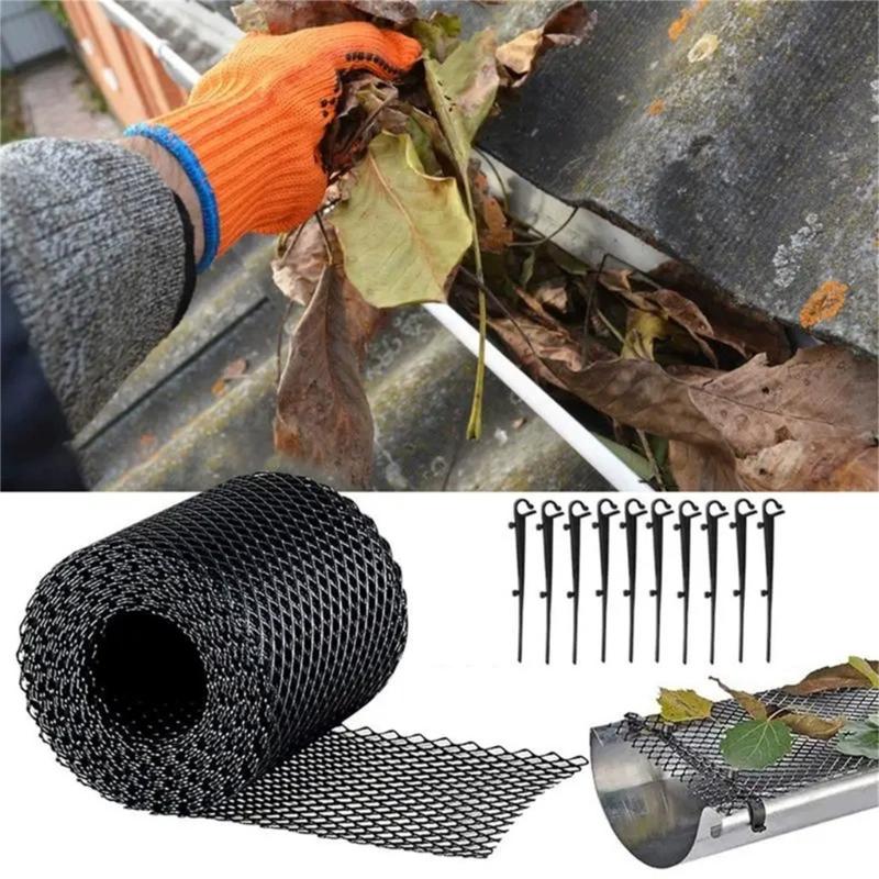 Gutter Protection Mesh with Fixed Hooks Roof Gutter Guard Filters Grid Fence for Outdoor Garden Drains Supplies