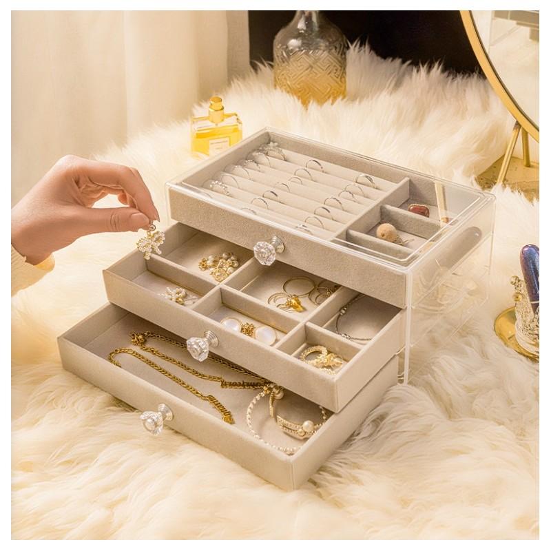 Jewelry Box Transparent Velvet Cream Fashionable