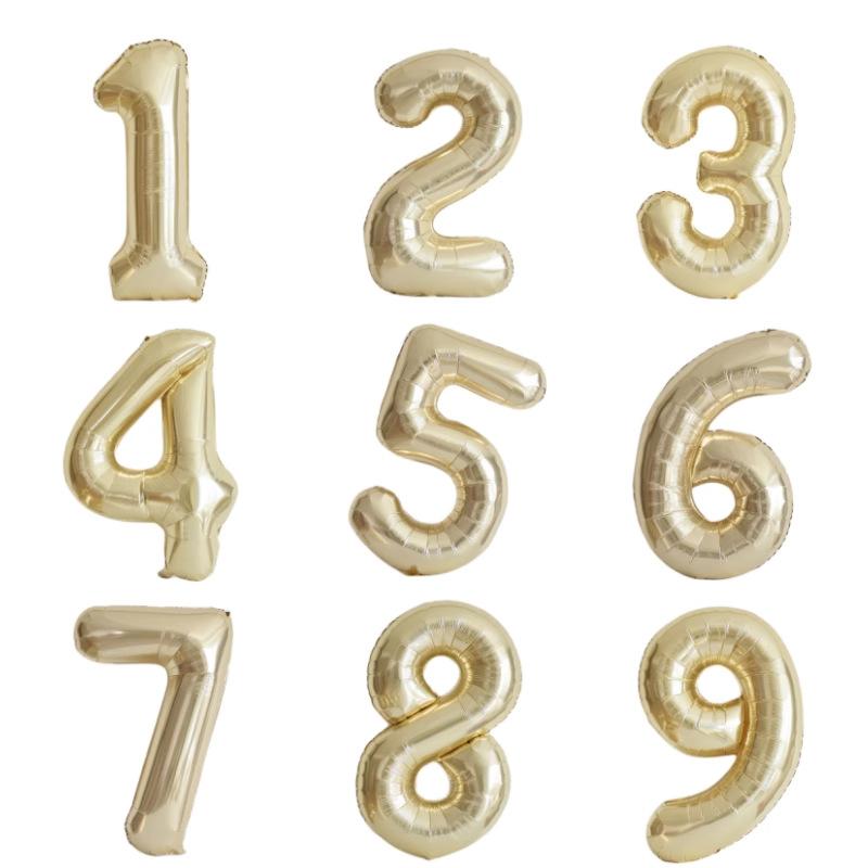 1PCS 40 Inch Large White Gold Light Gold Digital Foil Balloon for Girls' Birthdays Helium Big Number0-9 Balloon Decoration