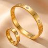 High-End 18K Gold Titanium Steel Ring Set with Cross, Diamond-Inlaid Four-Leaf Clover Bracelet, Waterproof & Fade-Resistant