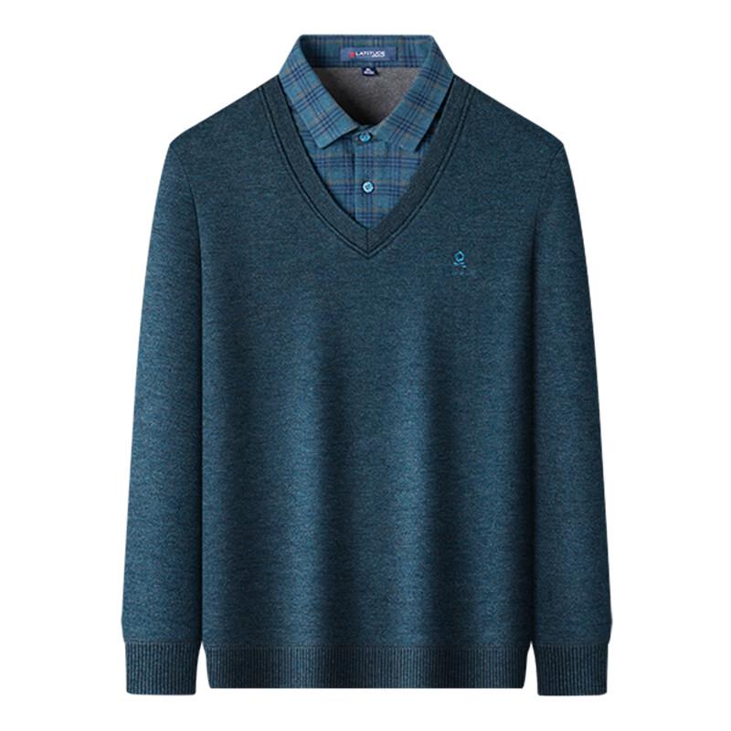 MONTAGUT Men's Faux Two-Piece Cashmere Blend Fleece Knit Shirt