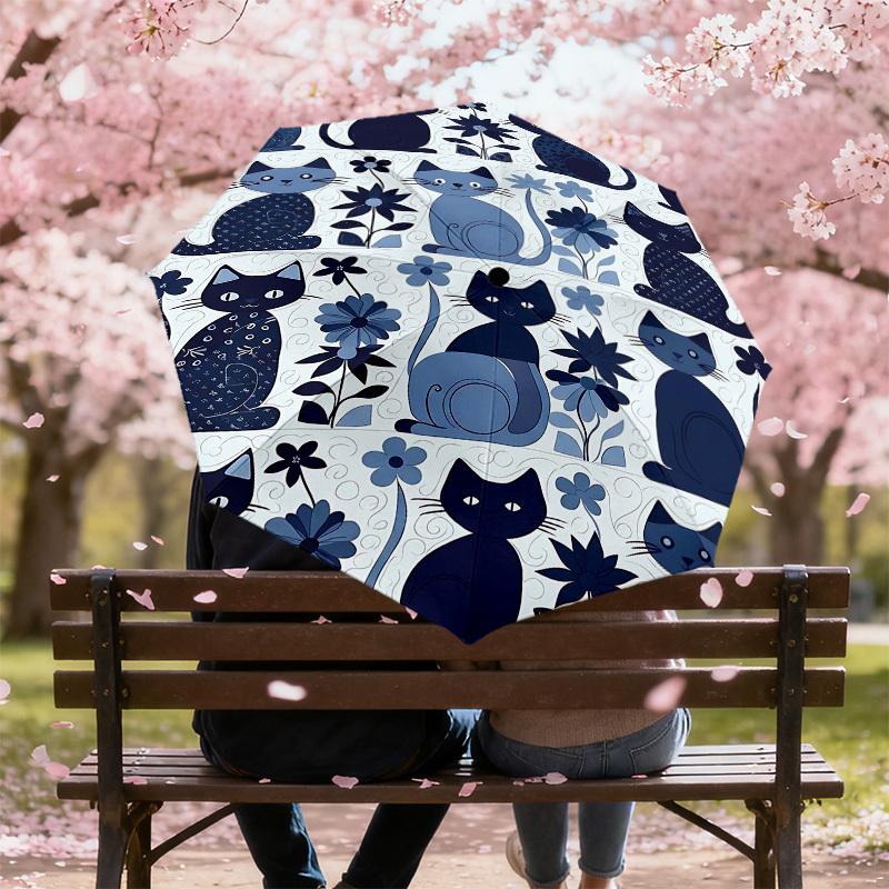 1PC cat flower Umbrella-8-Rib Reinforced Portable Folding Travel Suitable for All Seasons Outdoor Daily Use  -J0401