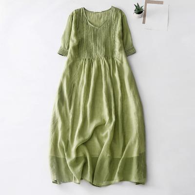 Vestito estivo da donna, a pieghe, a maniche corte, tinta unita, scollo a V, ampio, a trapezio, retrò, a doppio strato, morbido e traspirante.