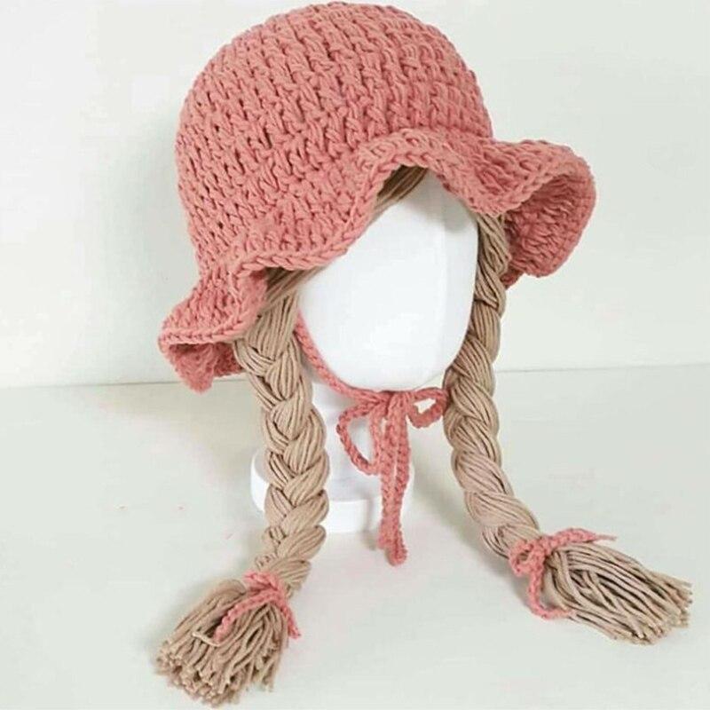 Winter Soft Warm Baby Children Knitted Cute Wig Big Braid Kids Girls Boys Princess Hat Birthday Christmas Party