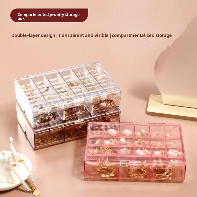 Luxury Ring Earring Organizer Dust-Proof Moisture-Proof Necklace Jewelry Storage Box Lid Double-Layer Divided Jewelry