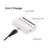 6-in-1 USB Charger for Lithium Batteries | Compatible with Hubsan H107D, Syma X5C, RC Helicopters | Overcharge Protection, White, Plastic