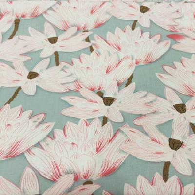 100*145cm Japanese Style Cotton Stretch Poplin Lotus Printing Fabric  For Diy Sewing Patchwork Dress Cheongsam Handicraft Fabric