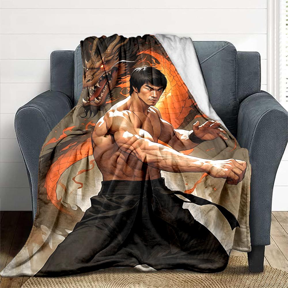 1Pc Bruce Lee Dragon Power Blanket Soft And Comfortable Casual Warm Camping Travel Christmas Halloween Xmas Gift M924420