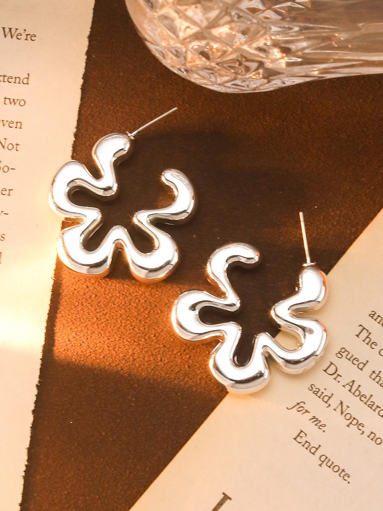 Classic Trendy Gold Color Irregular Acrylic C-shaped Pentagon Flower Stud Earrings for Women Korean Charm Jewelry Accessory Gift