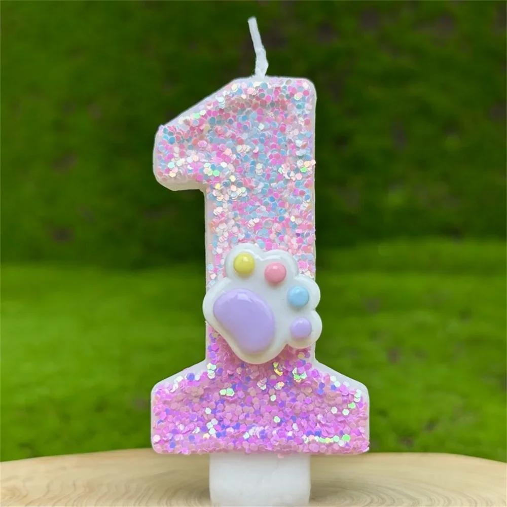 Birthday Number Candles Cake Decorating Glitter Pink Claw Theme Number Candles Cake Topper Birthday Party Cake Decoration Gift