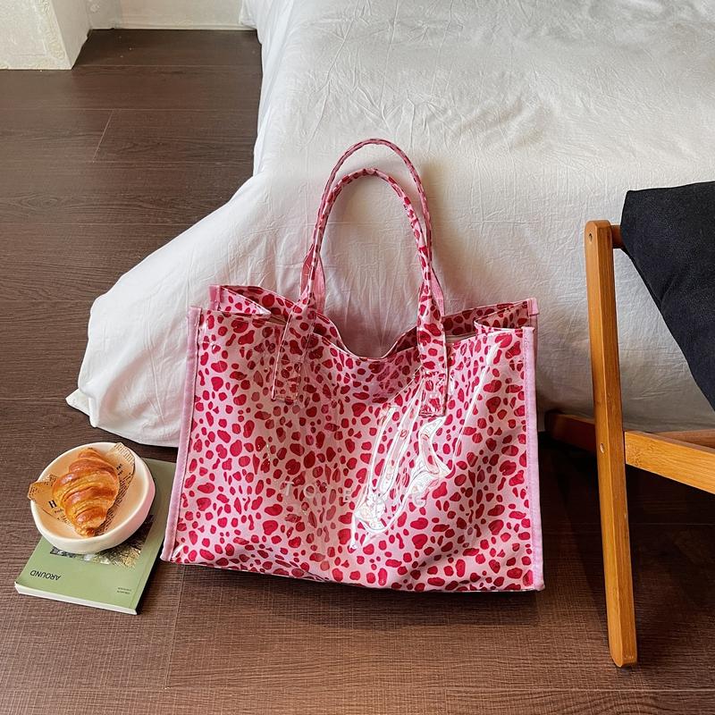 Borsa a Spalla con Stampa Leopardo Trasparente Grande Capacità da Pendolare Borsa Tote da Donna