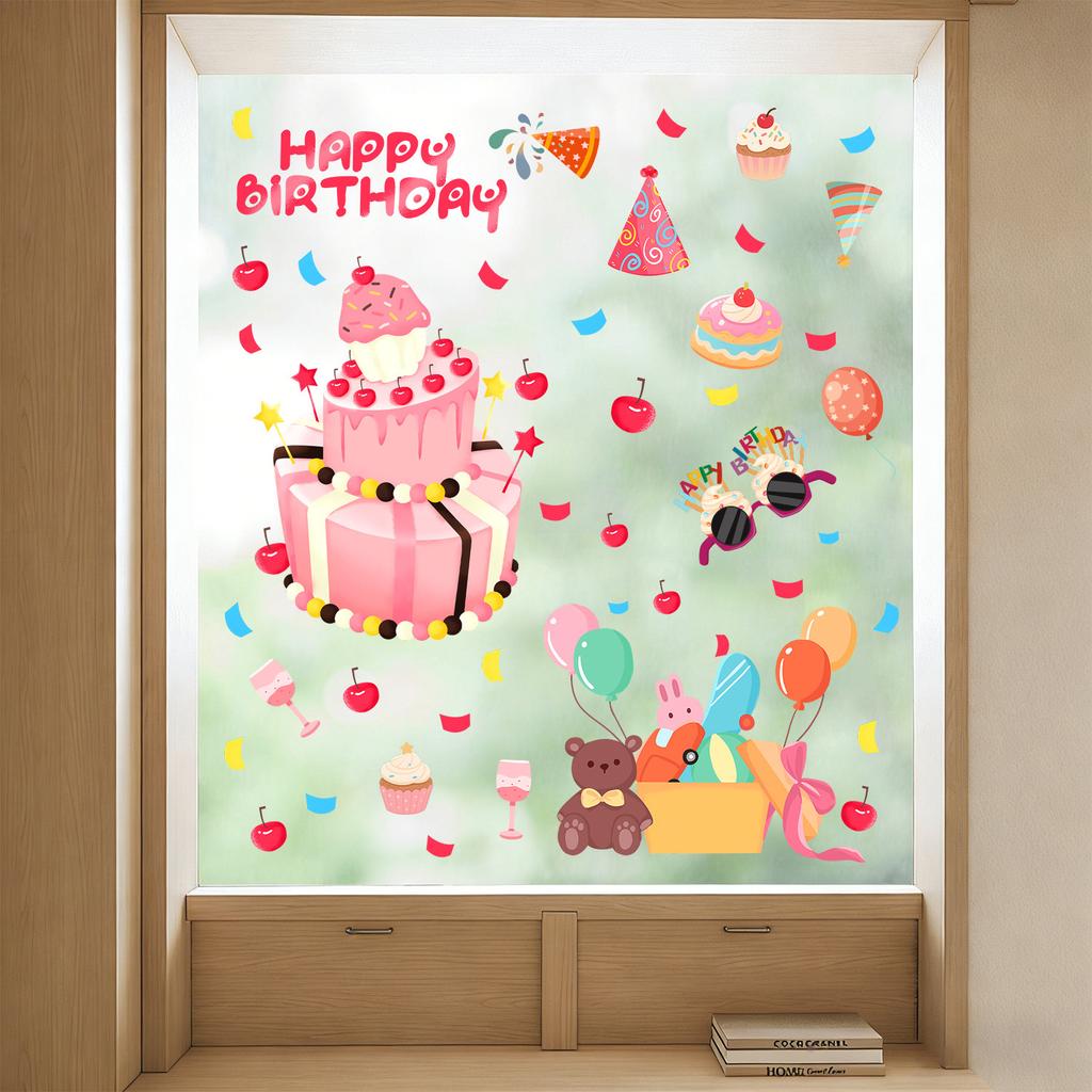 Creative Birthday Cake Window Stickers for Bedroom, Living Room, Balcony, Kitchen