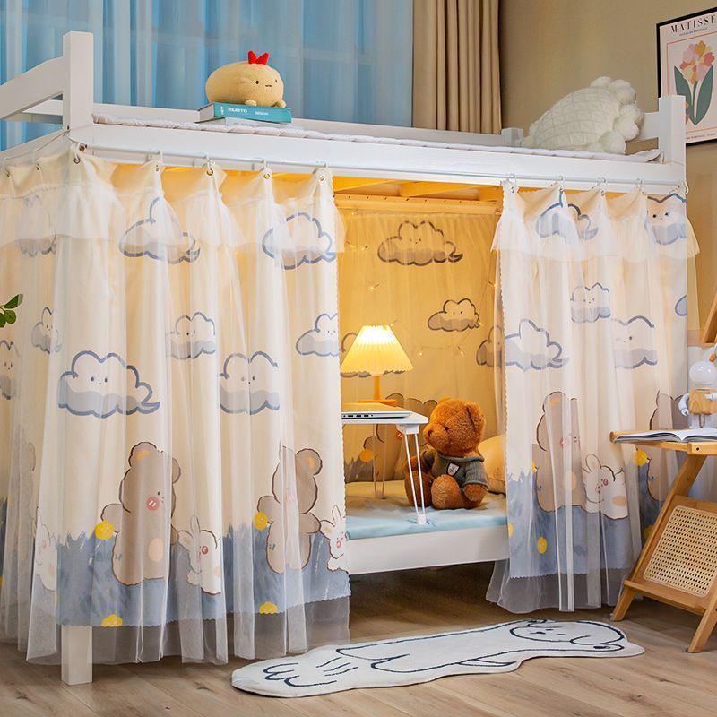 Nordic Minimalist Under-Bed and Upper Bunk Blackout Curtains - Girlish Style for Female Student Dormitories.