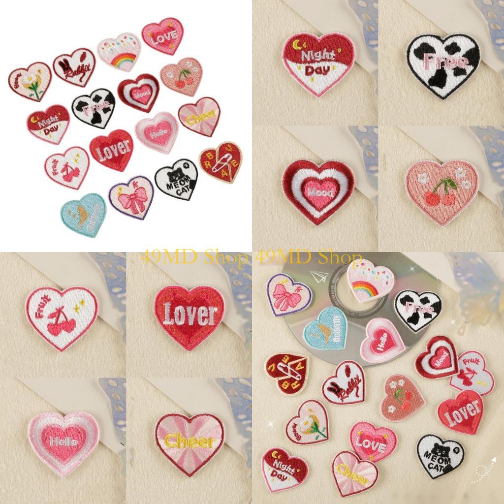 49MD 16pack Unique Heart Patches Luxurious Embroidery Patches Personality Appliques for Creative Projects CN