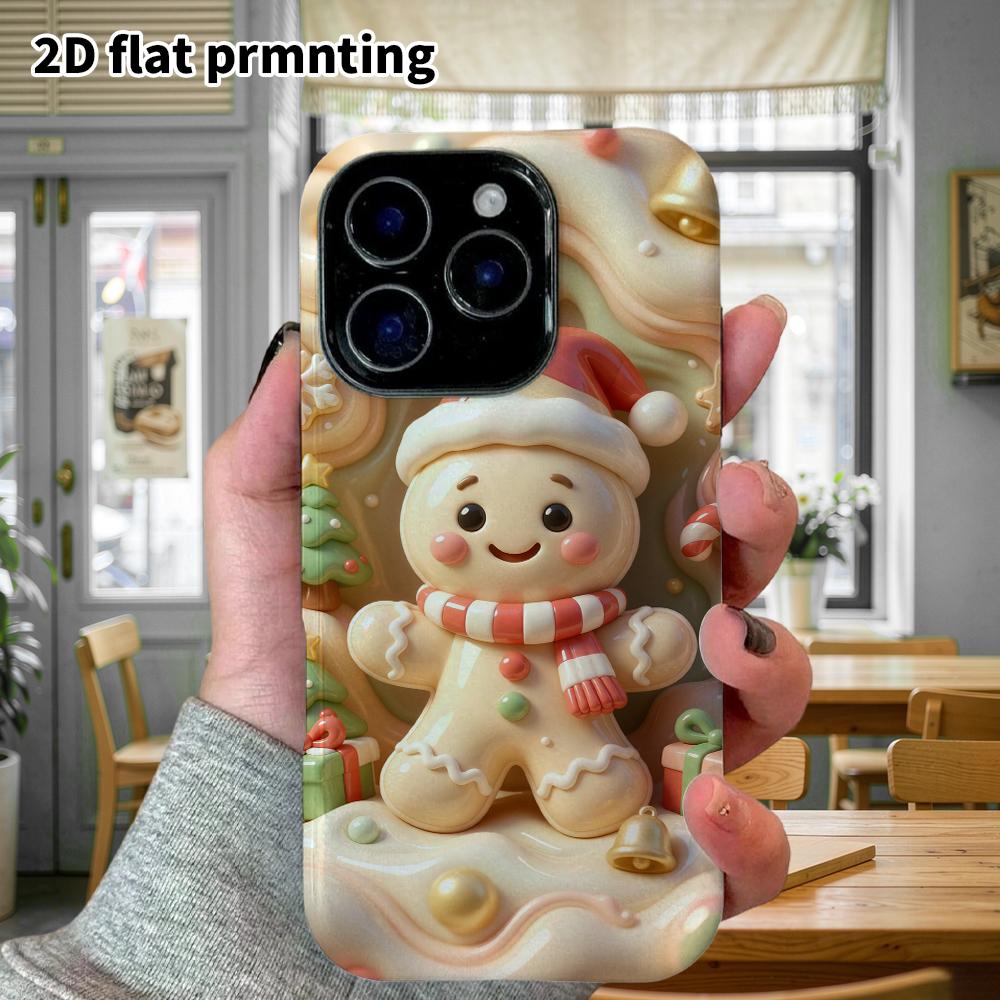 Phone Case: 2D flat design suitable for iPhone 18, 17, 16, 15, 14, 13 Pro protective case, Christmas gingerbread man, perfect holiday gift for Christm