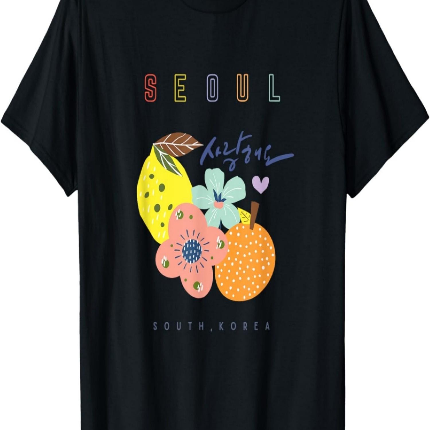 

Seoul South Korea_ Fresh Fruit and Love Calligraphy T-Shirt XXXXXL чорний